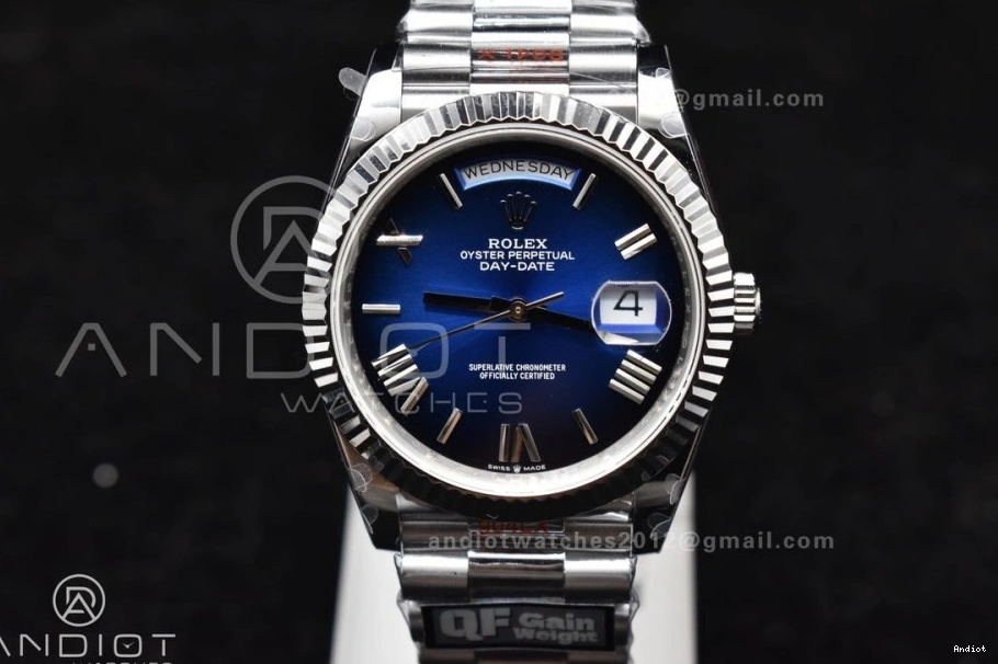 904L A2836 (Gain DayDate Dial SS Weight) President 40 V4 on Black Best Edition Steel Bracelet Blue QF 0503
